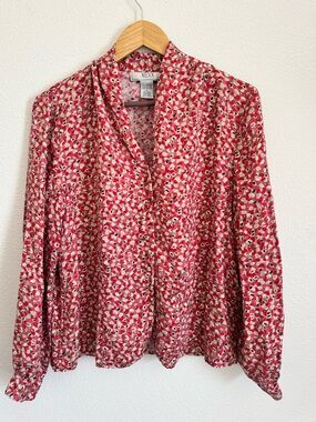 Vintage Nexx Lightweight 100% Silk Floral Blouse Relaxed V-Neck